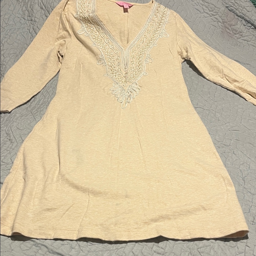 Lilly Pulitzer Cream Embroidered Casual Dress